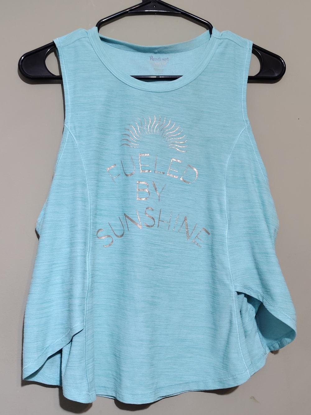 Old Navy Light Blue Metallic 'Fueled by Sunshine' Women's Tank